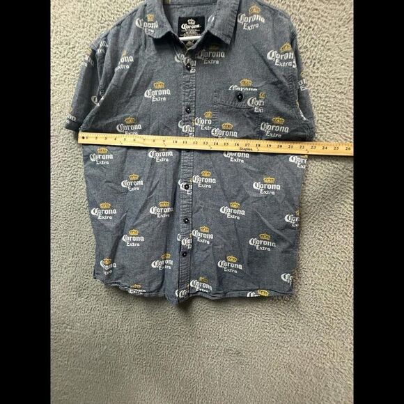 Corona Extra Shirt Mens XL Blue Short Sleeve Button Up Cotton Logo - Picture 8 of 10